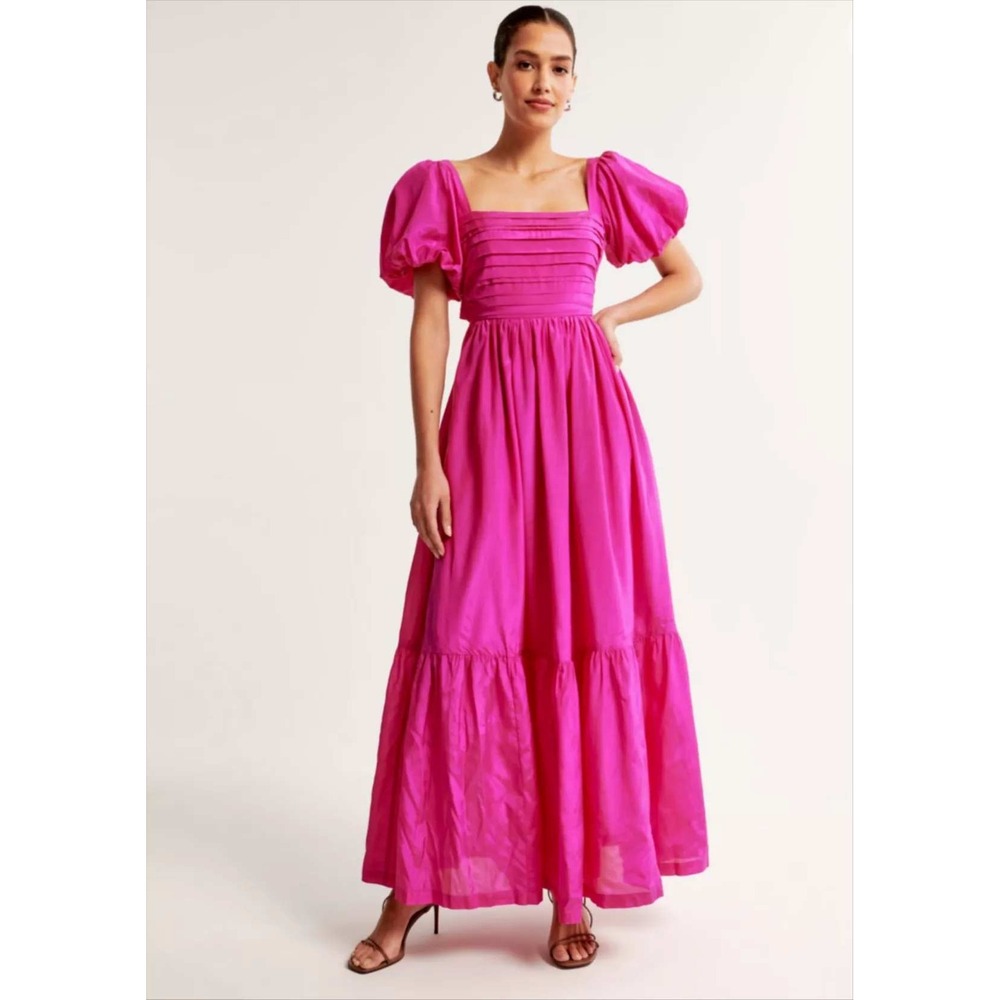 Abercrombie & Fitch Emerson Drama Bow-Back Pink Maxi Dress Tiered Small Tall